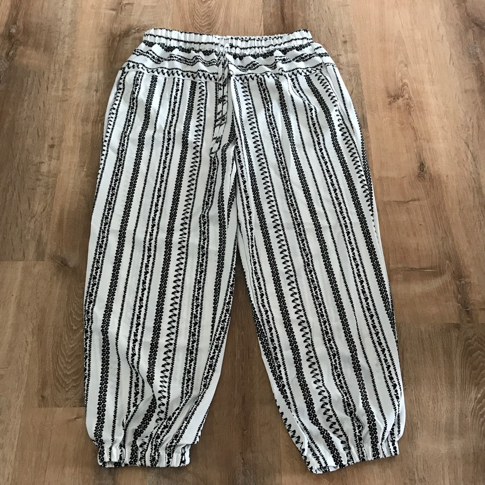 Striped Black & White Elastic-Waist Joggers